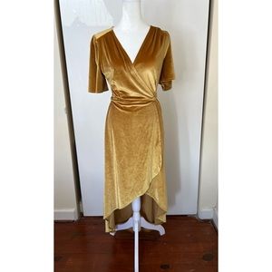 Lulu’s Golden Yellow Velvet High-Low Wrap Dress